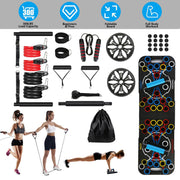 Multifunctional Push Up Board Home Strength Training Equipment With 15 Fitness Accessories Pilates Bar Resistance Band Roller Wheel Full Body Workout Home Gym Equipment